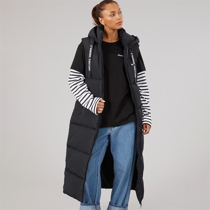 L'amore Couture Womens Brandy Long Gilet Black