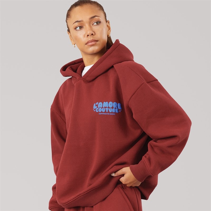 L'amore Couture Womens Leisure Hoodie Burgundy