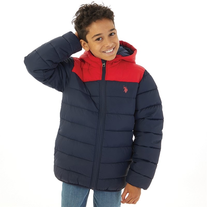 U.S. POLO ASSN. Boys Colour Block Yoke Puffer Jacket Navy Blazer