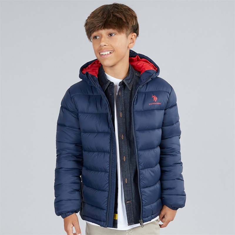 U.S. POLO ASSN. Boys Hooded Quilted Jacket Dark Sapphire Navy