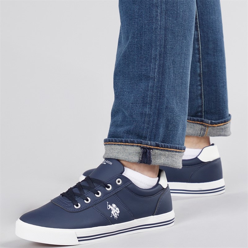 U.S. POLO ASSN. Mens Bobby PU Trainers Navy/White PU