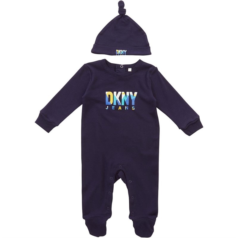 DKNY Jeans Baby Boys Outfit With Knotted Hat Set Navy