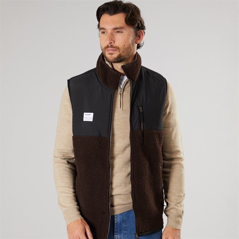 Resteröds Mens Panel Zip Fleece Vest Brown