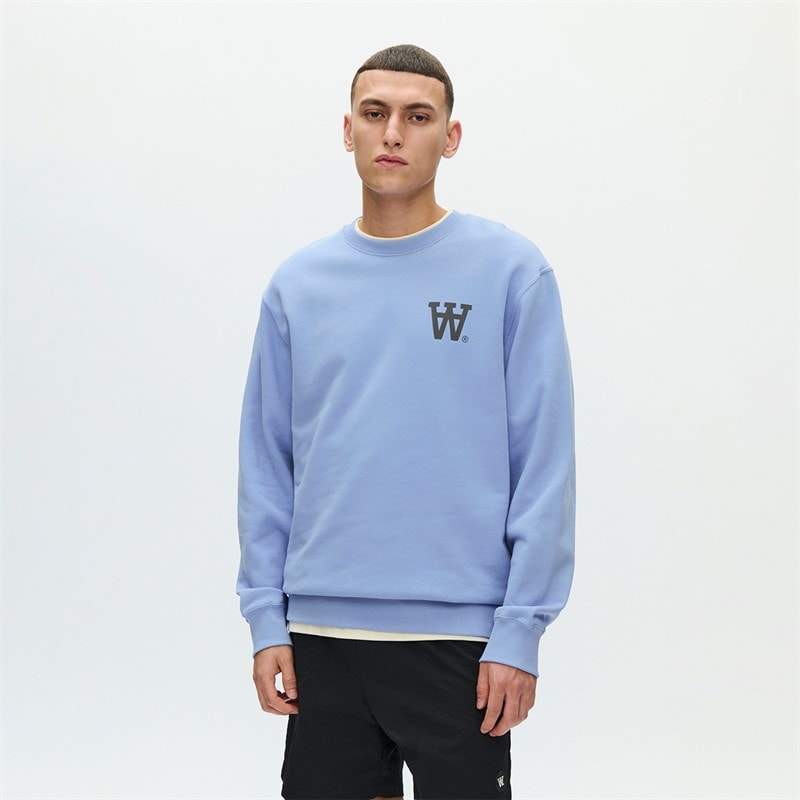 Wood Wood Mens Noel Chest Print Sweatshirt Azurine