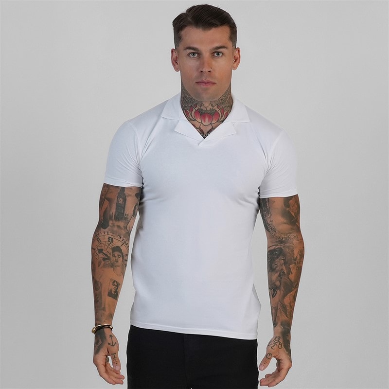 SikSilk Mens Revere Polo Shirt White