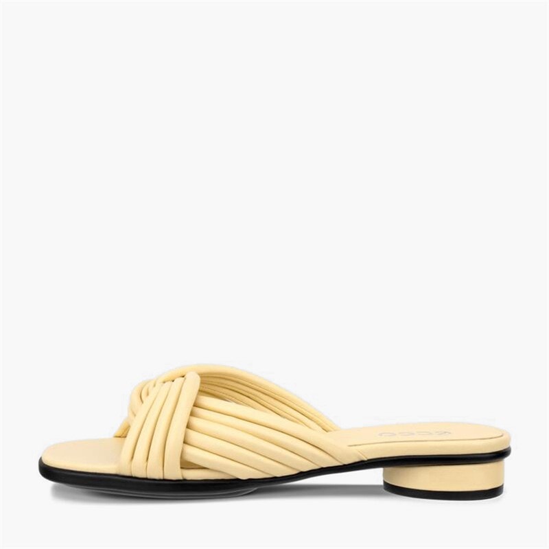 ECCO Womens Sculpted Alba Leather Cross Strap Slide Sandals Straw