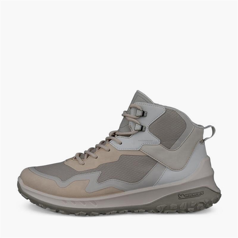ECCO Womens ULT TRN Nubuck Waterproof Mid Hiking Boots Limestone/Gravel/Shadow White
