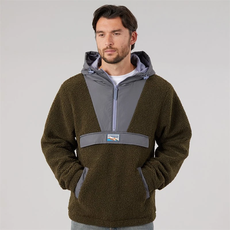 Lagooners Mens Hugo Borg 1/4 Zip Hooded Fleece Forest/Charcoal/Aubergine
