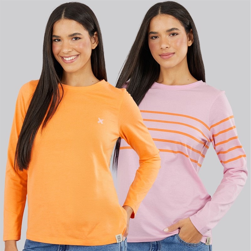 Lagooners Womens Mulberry Two Pack T-Shirts Pink/Orange